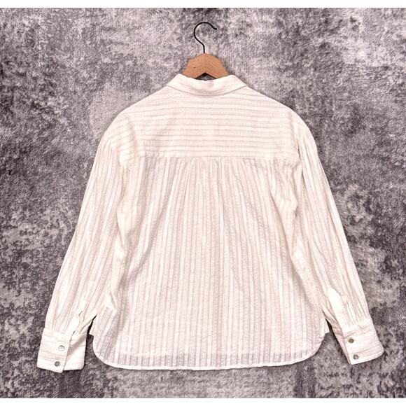 Faherty Top Medium Womens Ivory Organic Cotton Woven Gauze Popover Blouse Shirt - Picture 3 of 9